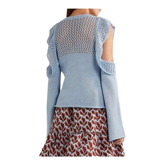 PHILOSOPHY DI LORENZO SERAFINI Blue Cotton Ruffle Cold Shoulder Sweater Size US2 - Picture 4 of 11
